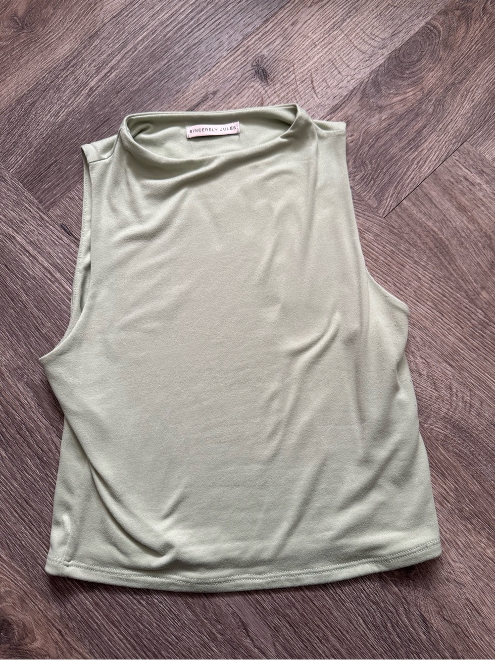 Sincerly Jules Light Sage Mock Neck Sleeveless Tank